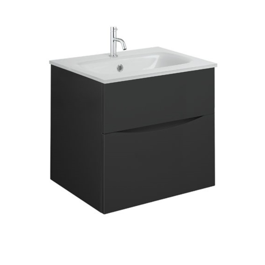 Product Cut out image of the Crosswater Glide II Matt Black 500mm Double Drawer Unit with Ice White Glass 1 Tap Hole Basin